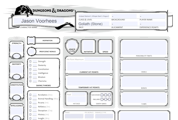 imagine, create and structure your dnd character sheet
